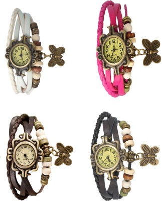 NS18 Vintage Butterfly Rakhi Combo of 4 White, Brown, Pink And Black Analog Watch  - For Women   Watches  (NS18)