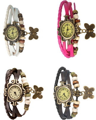 

NS18 Vintage Butterfly Rakhi Combo of 4 White, Brown, Pink And Black Watch - For Women