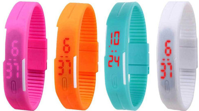 

NS18 Silicone Led Magnet Band Combo of 4 Pink, Orange, Sky Blue And White Watch - For Boys & Girls