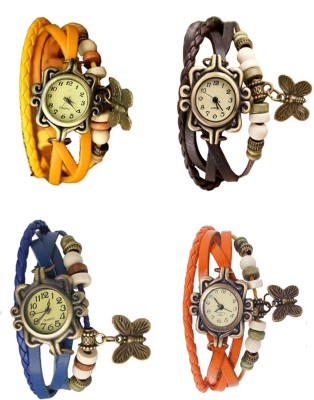 NS18 Vintage Butterfly Rakhi Combo of 4 Yellow, Blue, Brown And Orange Analog Watch  - For Women   Watches  (NS18)