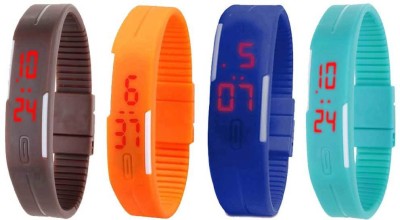 NS18 Silicone Led Magnet Band Watch Combo of 4 Brown, Orange, Blue And Sky Blue Digital Watch  - For Couple   Watches  (NS18)