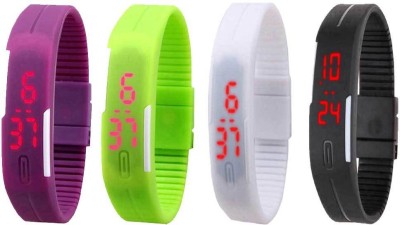 NS18 Silicone Led Magnet Band Combo of 4 Purple, Green, White And Black Digital Watch  - For Boys & Girls   Watches  (NS18)
