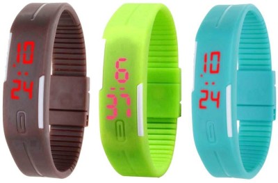 NS18 Silicone Led Magnet Band Combo of 3 Brown, Green And Sky Blue Digital Watch  - For Boys & Girls   Watches  (NS18)