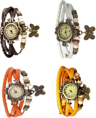NS18 Vintage Butterfly Rakhi Combo of 4 Brown, Orange, White And Yellow Analog Watch  - For Women   Watches  (NS18)