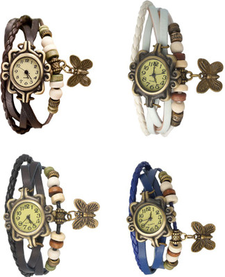 

NS18 Vintage Butterfly Rakhi Combo of 4 Brown, Black, White And Blue Watch - For Women
