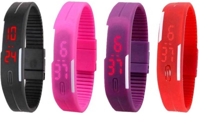 NS18 Silicone Led Magnet Band Watch Combo of 4 Black, Pink, Purple And Red Digital Watch  - For Couple   Watches  (NS18)