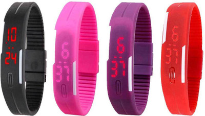

NS18 Silicone Led Magnet Band Watch Combo of 4 Black, Pink, Purple And Red Watch - For Couple