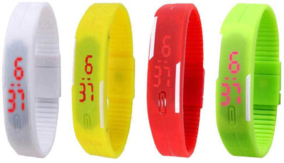 NS18 Silicone Led Magnet Band Combo of 4 White, Yellow, Red And Green Digital Watch  - For Boys & Girls   Watches  (NS18)