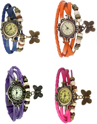 NS18 Vintage Butterfly Rakhi Combo of 4 Blue, Purple, Orange And Pink Analog Watch  - For Women   Watches  (NS18)