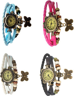 

NS18 Vintage Butterfly Rakhi Combo of 4 Sky Blue, White, Pink And Black Watch - For Women
