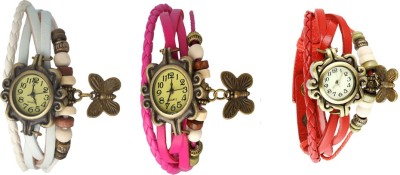 NS18 Vintage Butterfly Rakhi Watch Combo of 3 White, Pink And Red Analog Watch  - For Women   Watches  (NS18)