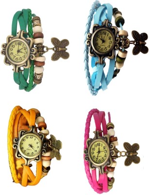 NS18 Vintage Butterfly Rakhi Combo of 4 Green, Yellow, Sky Blue And Pink Analog Watch  - For Women   Watches  (NS18)