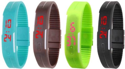 NS18 Silicone Led Magnet Band Combo of 4 Sky Blue, Brown, Green And Black Digital Watch  - For Boys & Girls   Watches  (NS18)