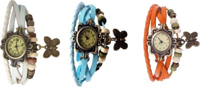 NS18 Vintage Butterfly Rakhi Watch Combo of 3 White, Sky Blue And Orange Analog Watch  - For Women   Watches  (NS18)