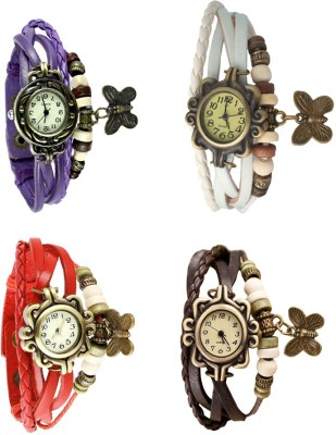 NS18 Vintage Butterfly Rakhi Combo of 4 Purple, Red, White And Brown Analog Watch  - For Women   Watches  (NS18)