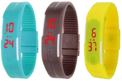 NS18 Silicone Led Magnet Band Combo of 3 Sky Blue, Brown And Yellow Digital Watch  - For Boys & Girls   Watches  (NS18)