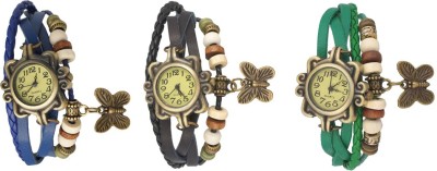 NS18 Vintage Butterfly Rakhi Watch Combo of 3 Blue, Black And Green Analog Watch  - For Women   Watches  (NS18)