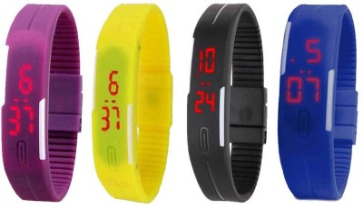 NS18 Silicone Led Magnet Band Combo of 4 Purple, Yellow, Black And Blue Digital Watch  - For Boys & Girls   Watches  (NS18)