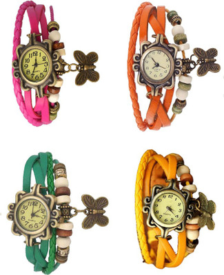 

NS18 Vintage Butterfly Rakhi Combo of 4 Pink, Green, Orange And Yellow Watch - For Women