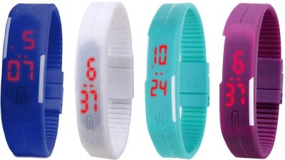 NS18 Silicone Led Magnet Band Watch Combo of 4 Blue, White, Sky Blue And Purple Digital Watch  - For Couple   Watches  (NS18)
