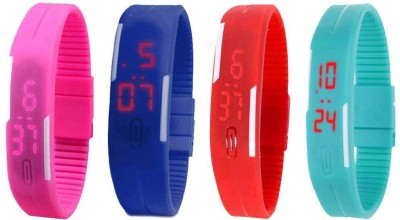 NS18 Silicone Led Magnet Band Watch Combo of 4 Pink, Blue, Red And Sky Blue Digital Watch  - For Couple   Watches  (NS18)