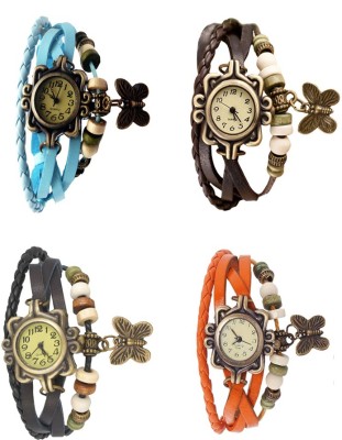 NS18 Vintage Butterfly Rakhi Combo of 4 Sky Blue, Black, Brown And Orange Analog Watch  - For Women   Watches  (NS18)