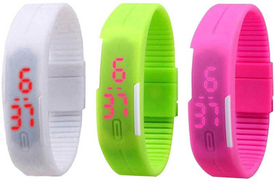 

NS18 Silicone Led Magnet Band Combo of 3 White, Green And Pink Watch - For Boys & Girls