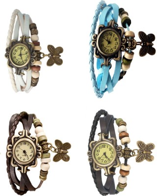 NS18 Vintage Butterfly Rakhi Combo of 4 White, Brown, Sky Blue And Black Analog Watch  - For Women   Watches  (NS18)