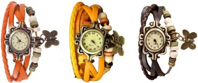 NS18 Vintage Butterfly Rakhi Watch Combo of 3 Orange, Yellow And Brown Analog Watch  - For Women   Watches  (NS18)