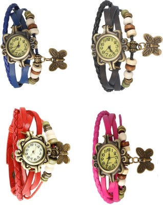 NS18 Vintage Butterfly Rakhi Combo of 4 Blue, Red, Black And Pink Analog Watch  - For Women   Watches  (NS18)