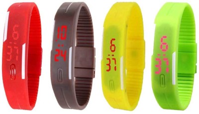 NS18 Silicone Led Magnet Band Combo of 4 Red, Brown, Yellow And Green Digital Watch  - For Boys & Girls   Watches  (NS18)