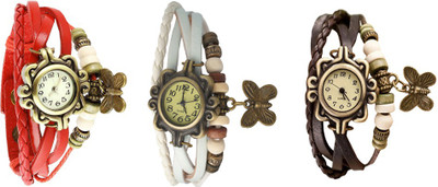 

Kissu Vintage Rakhi Watch Combo of 3 Red, White And Brown Watch - For Women