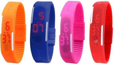 NS18 Silicone Led Magnet Band Watch Combo of 4 Orange, Blue, Pink And Red Digital Watch  - For Couple   Watches  (NS18)