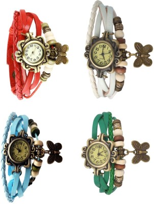 NS18 Vintage Butterfly Rakhi Combo of 4 Red, Sky Blue, White And Green Analog Watch  - For Women   Watches  (NS18)