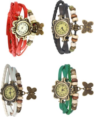 NS18 Vintage Butterfly Rakhi Combo of 4 Red, White, Black And Green Analog Watch  - For Women   Watches  (NS18)