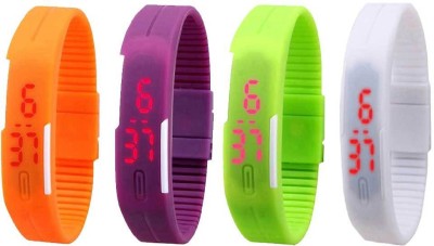 NS18 Silicone Led Magnet Band Combo of 4 Orange, Purple, Green And White Digital Watch  - For Boys & Girls   Watches  (NS18)