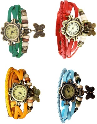 NS18 Vintage Butterfly Rakhi Combo of 4 Green, Yellow, Red And Sky Blue Analog Watch  - For Women   Watches  (NS18)