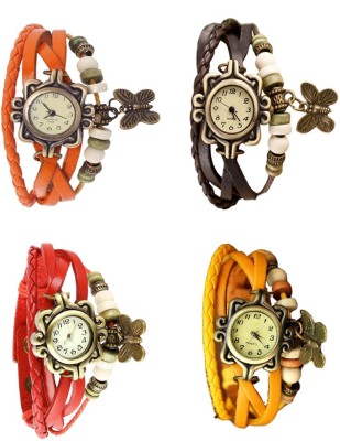 NS18 Vintage Butterfly Rakhi Combo of 4 Orange, Red, Brown And Yellow Analog Watch  - For Women   Watches  (NS18)
