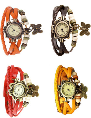 

Kissu Vintage Rakhi Combo of 4 Orange, Red, Brown And Yellow Watch - For Women