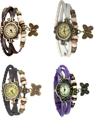 NS18 Vintage Butterfly Rakhi Combo of 4 Brown, Black, White And Purple Analog Watch  - For Women   Watches  (NS18)
