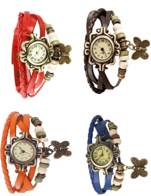 NS18 Vintage Butterfly Rakhi Combo of 4 Red, Orange, Brown And Blue Analog Watch  - For Women   Watches  (NS18)