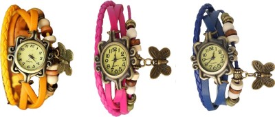 NS18 Vintage Butterfly Rakhi Watch Combo of 3 Yellow, Pink And Blue Analog Watch  - For Women   Watches  (NS18)