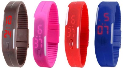 NS18 Silicone Led Magnet Band Combo of 4 Brown, Pink, Red And Blue Digital Watch  - For Boys & Girls   Watches  (NS18)
