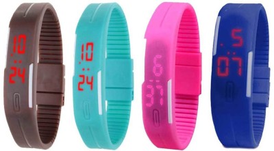 NS18 Silicone Led Magnet Band Combo of 4 Brown, Sky Blue, Pink And Blue Digital Watch  - For Boys & Girls   Watches  (NS18)