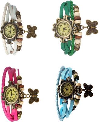 

Kissu Vintage Rakhi Combo of 4 White, Pink, Green And Sky Blue Watch - For Women