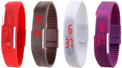 NS18 Silicone Led Magnet Band Watch Combo of 4 Red, Brown, White And Purple Digital Watch  - For Couple   Watches  (NS18)