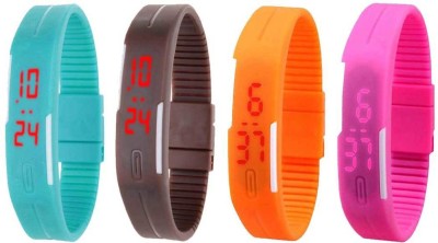 NS18 Silicone Led Magnet Band Combo of 4 Sky Blue, Brown, Orange And Pink Digital Watch  - For Boys & Girls   Watches  (NS18)