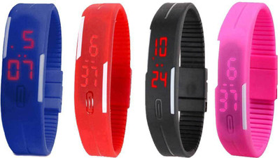 

Kissu Led Magnet Band Combo of 4 Blue, Red, Black And Pink Watch - For Men & Women
