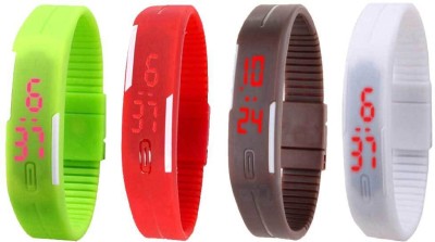 NS18 Silicone Led Magnet Band Combo of 4 Green, Red, Brown And White Digital Watch  - For Boys & Girls   Watches  (NS18)