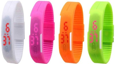NS18 Silicone Led Magnet Band Combo of 4 White, Pink, Orange And Green Digital Watch  - For Boys & Girls   Watches  (NS18)